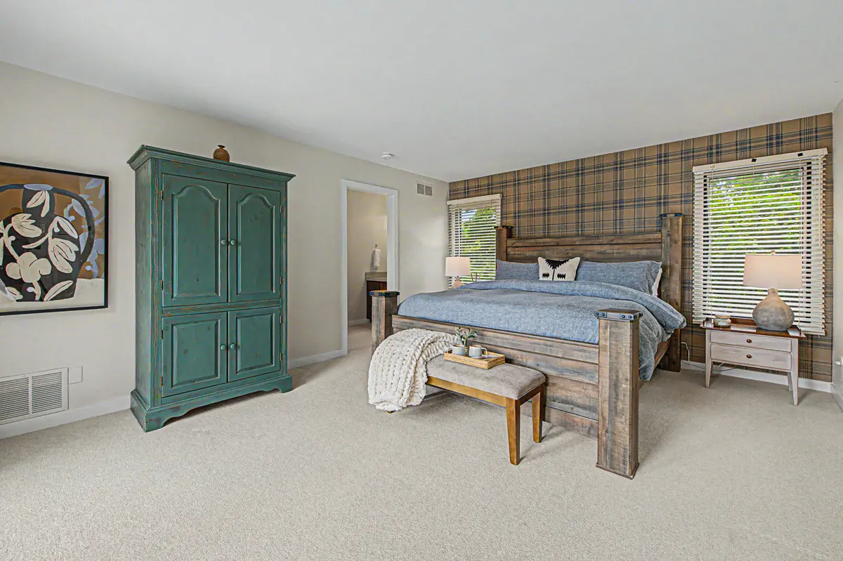 Primary bedroom with king bed
