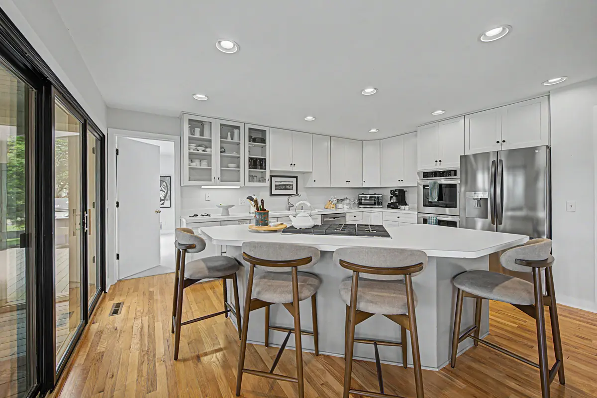 Kitchen with large island and bar seating